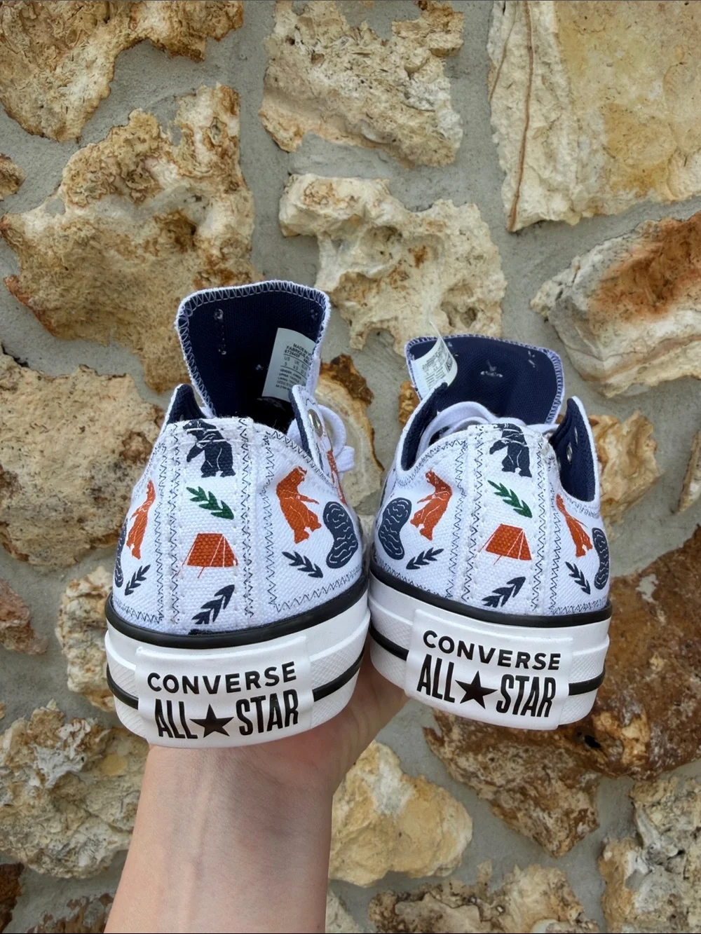 Converse Kids' camp print low tops kids size 5 women’s 7